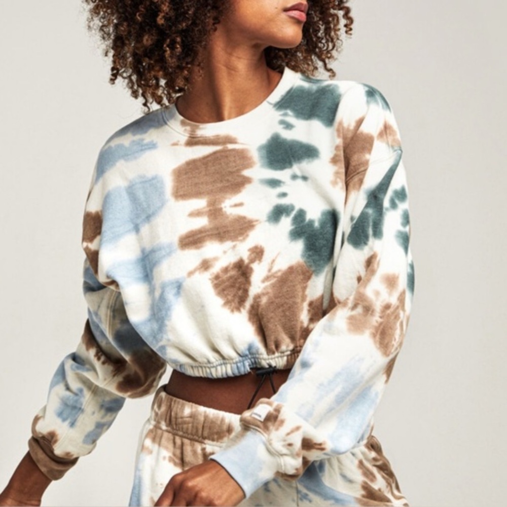 RSQ | Women’s Cream/Multi Cropped Crewneck Tie-Dye Long Sleeve Sweatshirt Size M